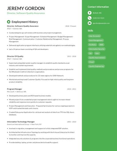Director, Software Quality Assurance Resume