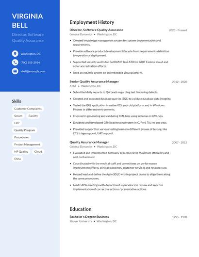 Director, Software Quality Assurance Resume