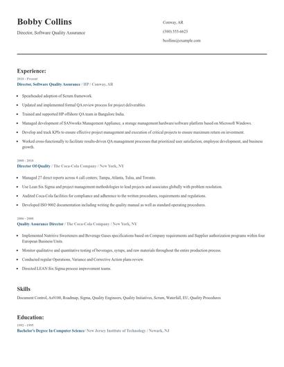 Director, Software Quality Assurance Resume