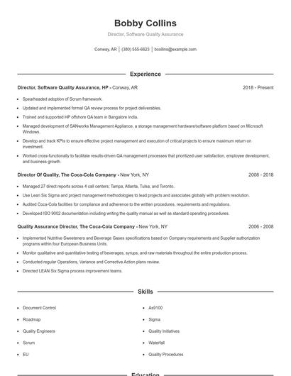 Director, Software Quality Assurance Resume