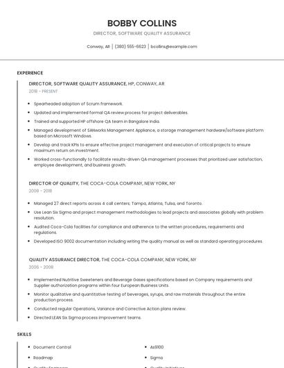 Director, Software Quality Assurance Resume