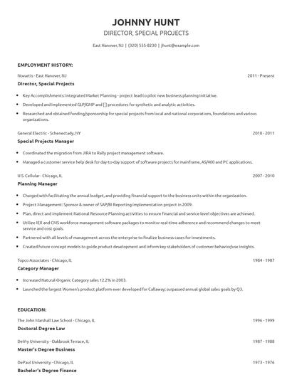 Director, Special Projects Resume