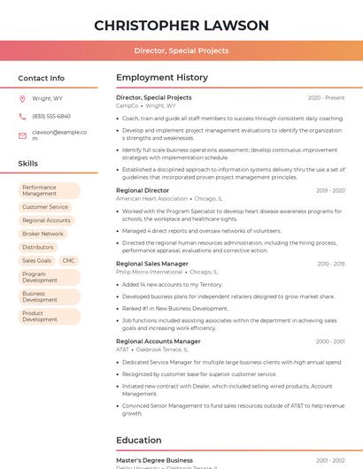 Director, Special Projects Resume