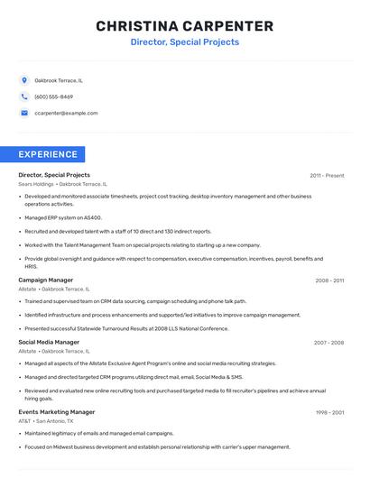 Director, Special Projects Resume