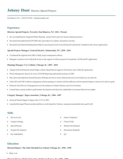 Director, Special Projects Resume