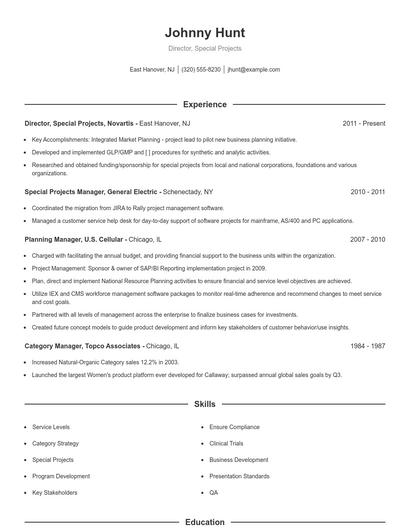 Director, Special Projects Resume
