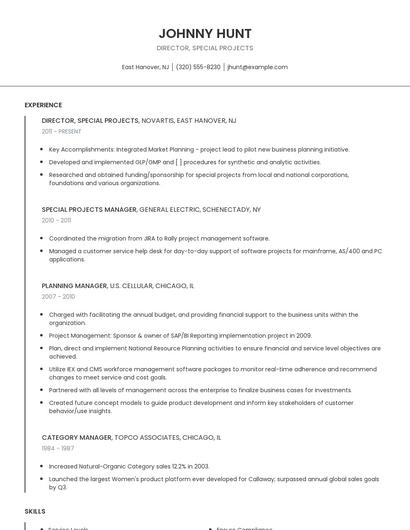 Director, Special Projects Resume