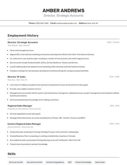 Director, Strategic Accounts Resume