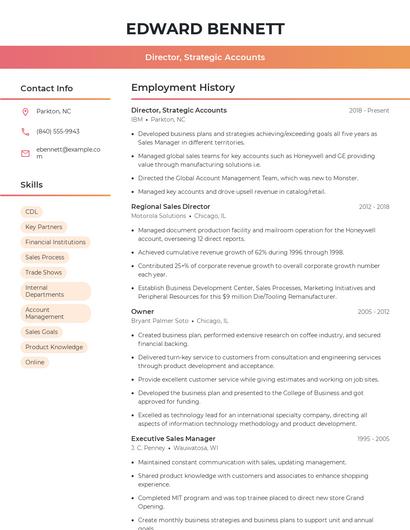 Director, Strategic Accounts Resume