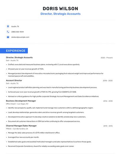 Director, Strategic Accounts Resume