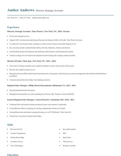 Director, Strategic Accounts Resume