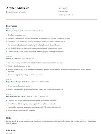 Director, Strategic Accounts Resume