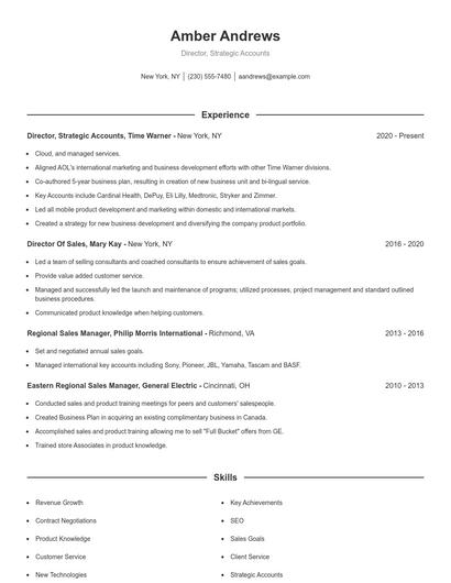 Director, Strategic Accounts Resume