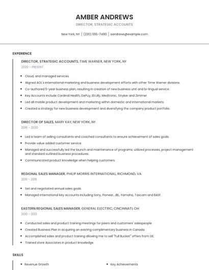 Director, Strategic Accounts Resume