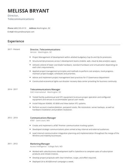 Director, Telecommunications Resume