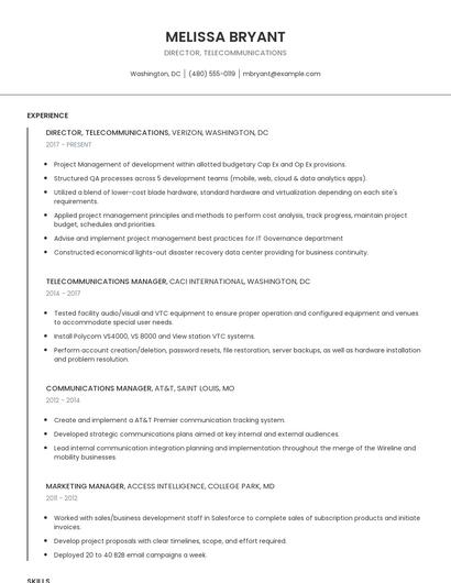 Director, Telecommunications Resume