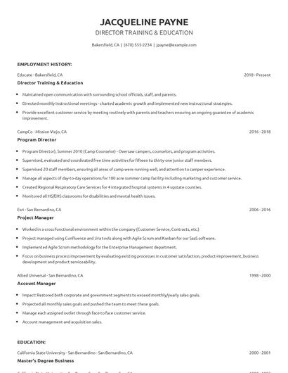 Director Training & Education Resume