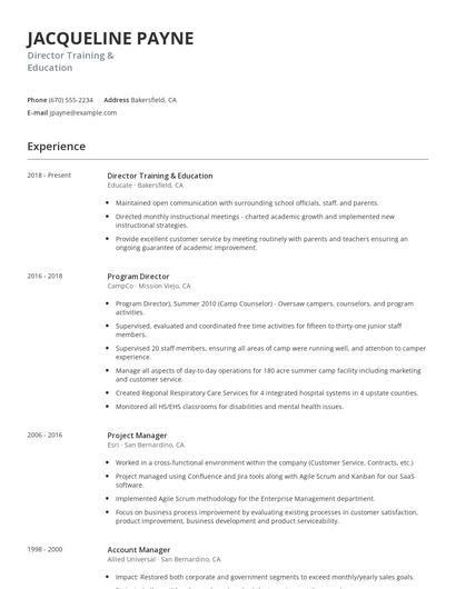 Director Training & Education Resume