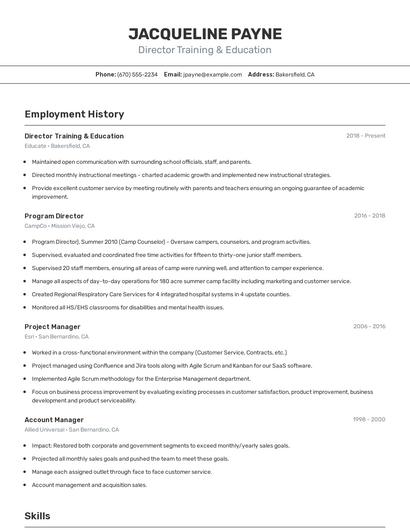 Director Training & Education Resume