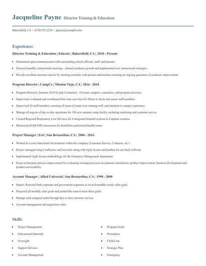 Director Training & Education Resume