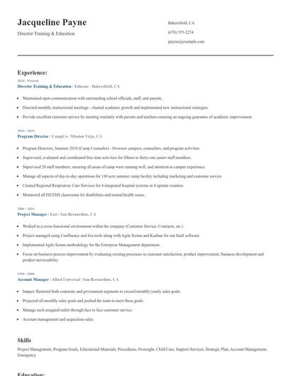 Director Training & Education Resume