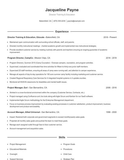 Director Training & Education Resume
