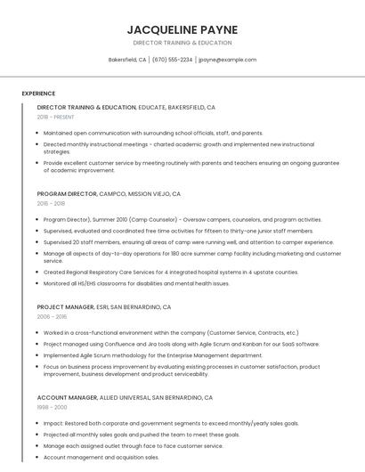 Director Training & Education Resume