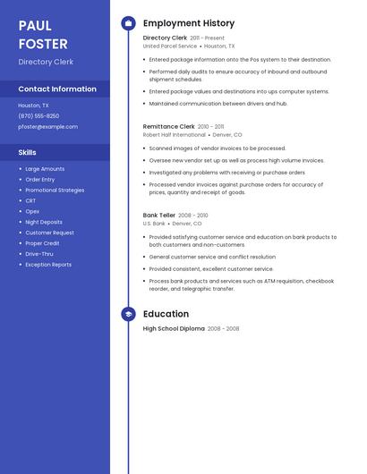 Directory Clerk Resume