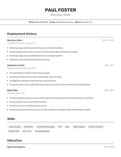 Directory Clerk Resume
