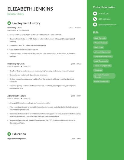 Directory Clerk Resume