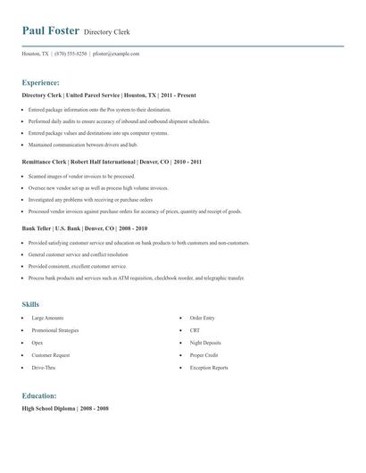 Directory Clerk Resume