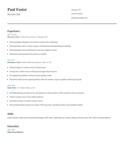 Directory Clerk Resume