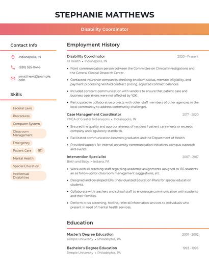 Disability Coordinator Resume