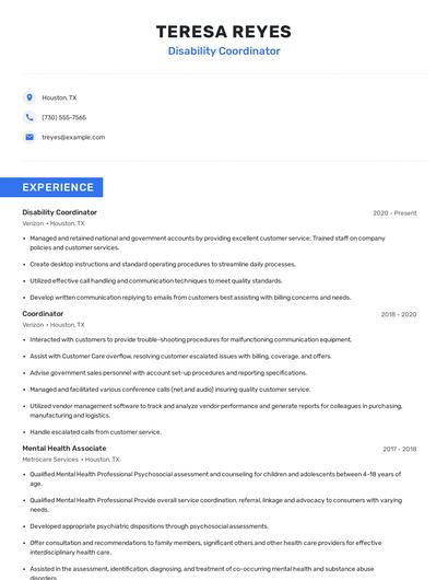 Disability Coordinator Resume