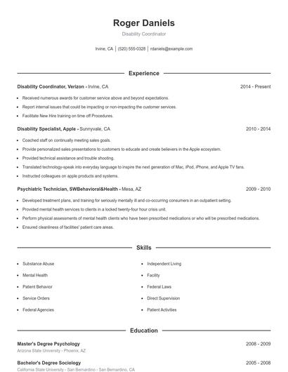 Disability Coordinator Resume