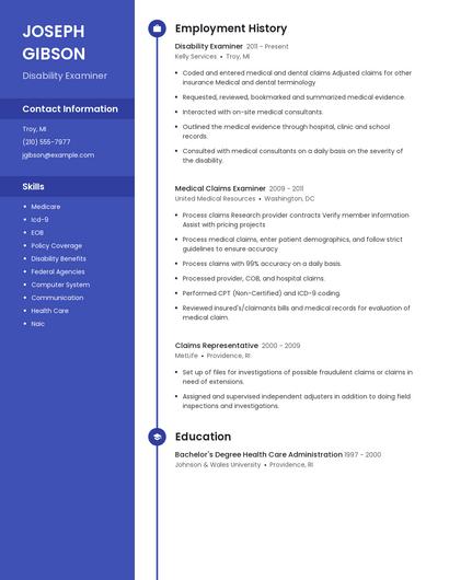 Disability Examiner Resume