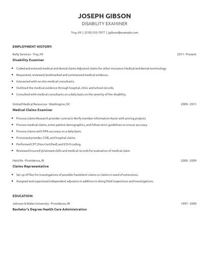 Disability Examiner Resume