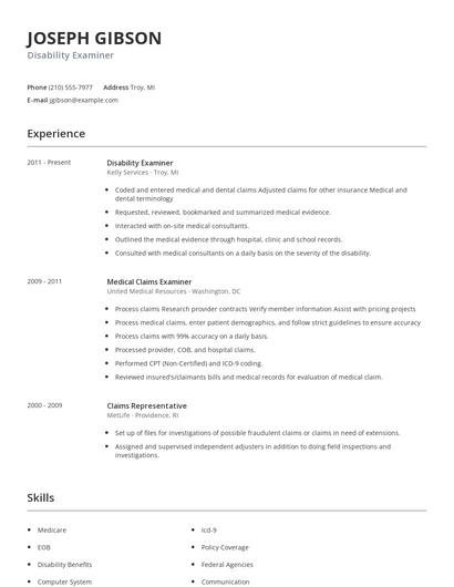 Disability Examiner Resume