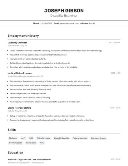 Disability Examiner Resume