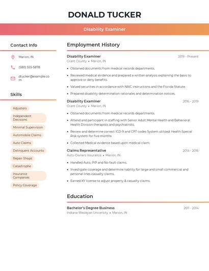 Disability Examiner Resume