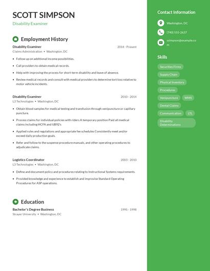 Disability Examiner Resume