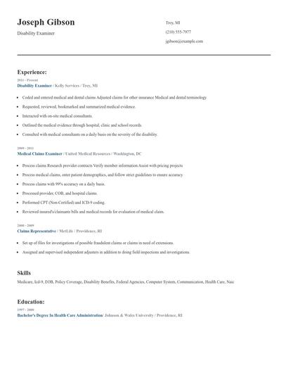 Disability Examiner Resume