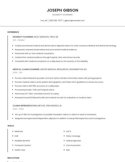 Disability Examiner Resume