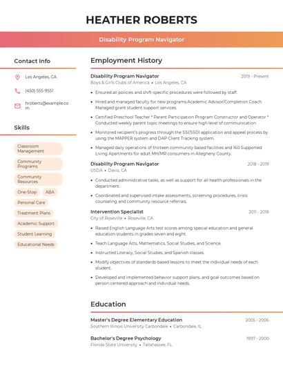 Disability Program Navigator Resume