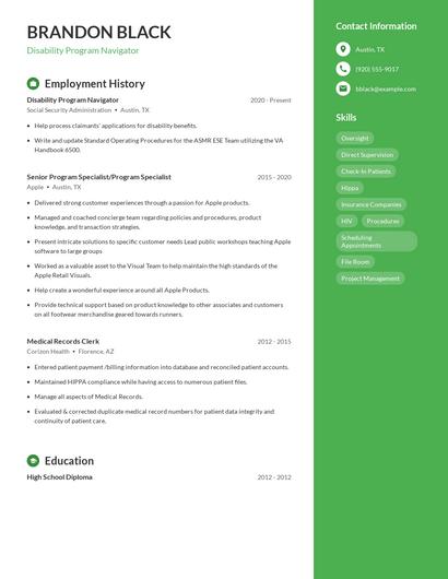Disability Program Navigator Resume