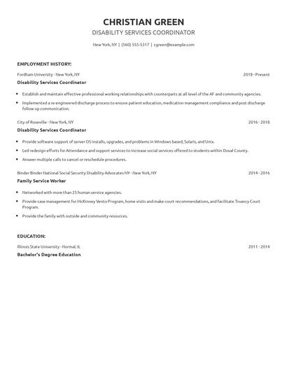 Disability Services Coordinator Resume