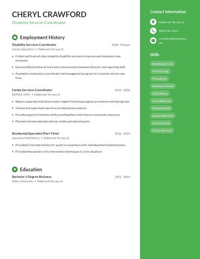Disability Services Coordinator Resume