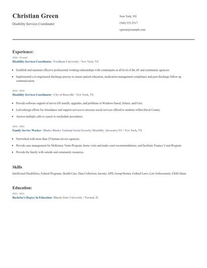 Disability Services Coordinator Resume