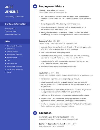 Disability Specialist Resume