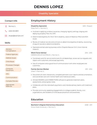 Disability Specialist Resume